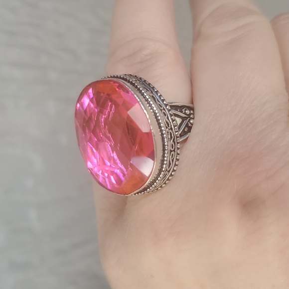 New Faceted Pink Mystic Topaz 925 Silver Ring. - Picture 2 of 16